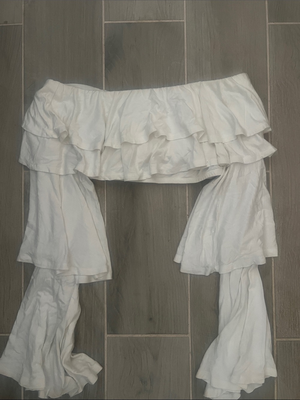 Fashion Nova White Off-Shoulder Ruffle Crop Top